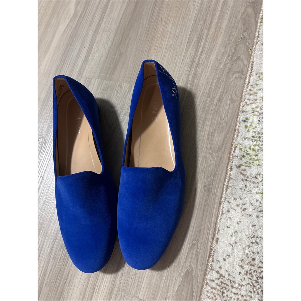 Vionic Willa Royal Blue Suede Embroidered Loafers Flats Womens 9.5 Silver Floral - Picture 2 of 8